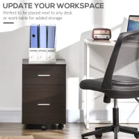 Vinsetto Mobile Filing Cabinet, Vertical File Cabinet with 2 Drawers, Wheels, for Letter or A4 File, Brown(m-4)