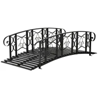 Outsunny 6' Metal Arch Backyard Garden Bridge with 660 lbs. Weight Capacity, Safety Siderails, Vine Motifs, Easy Assembly for Backyard Creek, Stream, Pond, Black(m-11)