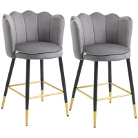 HOMCOM Bar Stools Set of 2 Modern Counter Height Bar Stools with Back, Footrest for Home Kitchen, 23.2"x20.5"x35.4", Grey(m-11)