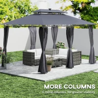 Outsunny 10' x 13' Outdoor Gazebo with Curtains and Solar-Powered LED Lights, Double Roof Patio Gazebo Canopy Shelter(m-6)