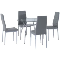 HOMCOM Dining Table Set for 4, Round Kitchen Table and Chairs, Glass Dining Room Table and PU Leather Upholstered Chairs(m-2)