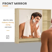 kleankin Wall Mounted Medicine Cabinet, 31.5"W x 27.5"H Bathroom Mirror Cabinet with Tower Bar, Single Mirrored Door, Shelves, Natural(m-6)