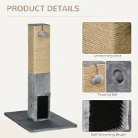 PawHut 31" Tall Cat Scratching Post for Indoor Cats with Hanging Balls, Grooming Brushes, Stable Base, Grey(m-5)