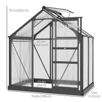 Outsunny Greenhouse Garden, Green House, Outdoor Greenhouse Kit, PC Board with Sliding Door, 6.2' x 4.3' x 6.6', Grey(m-3)