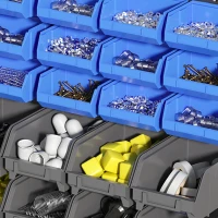 DURHAND Wall Mounted Storage Bin Rack Tool Organizer with 30 Bins, Pegboard for Garage Workshops Blue(m-9)