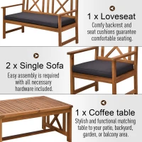 Outsunny 4 Piece Acacia Wood Outdoor Patio Furniture Set with 2 Armchairs, 1 Sofa, & 1 Coffee Table, Cushions Included(m-5)