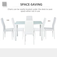 HOMCOM 5-Piece Rectangular Glass Kitchen Table and Chairs with Metal Frame and Faux Leather Upholstery for Dining Room, White(m-5)