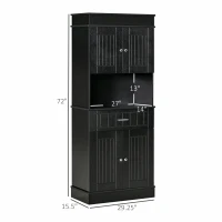 HOMCOM 72" Kitchen Pantry Cabinet, Freestanding Buffet with Hutch, Cupboard with Adjustable Shelf, Utility Drawer, 2 Door Cabinets and Countertop, Black Wood Grain(m-3)