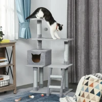 PawHut Cat Tree Activity Center w/ Jute Scratching Posts Ladder Dangling Ball Condo(m-1)