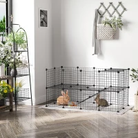 PawHut 40 Pcs Small Animal Cage Bunny Hutch Portable Metal Wire with Ramps for Kitten Chinchilla, Black(m-1)