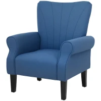 HOMCOM Fabric Armchair, Modern Accent Chair with Wood Legs for Living Room, Bedroom, Home Office, Dark Blue(m-2)