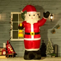 HOMCOM 8ft Christmas Inflatable Santa Claus Ringing Bell, Outdoor Blow-Up Yard Decoration with LED Lights Display(m-2)