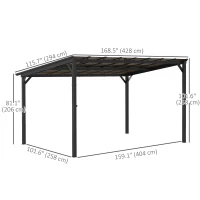 Outsunny 10' x 14' Hardtop Gazebo Wall-Mounted / Free Standing Outdoor Pergola with UPF 50+ & Waterproof Polycarbonate Roof(m-3)