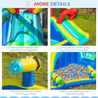 Outsunny 5-in-1 Water Slide Kids Inflatable Bounce House Water Park Jumping Castle Includes Trampoline Slide Water Pool Cannon Climbing Wall with Carry Bag, Repair Patches without Air Blower(m-8)