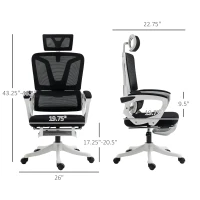 Vinsetto High Back Home Office Chair, Fabric Computer Desk Chair with Adjustable Headrest, Lumbar Support, Armrest, Foot Rest, Reclining Back, Black(m-3)