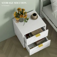 HOMCOM Modern Bedside Table, Accent Nightstand with 2 Drawers, Bed End Table for Bedroom, Living Room, White(m-4)