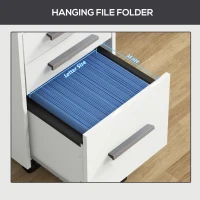 HOMCOM 3 Drawer File Cabinet with Lock and Edged Top, Lockable Filing Cabinet on Wheels for Letter and A4 Size, White(m-7)