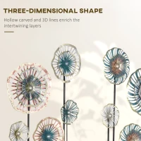 HOMCOM 3D Metal Wall Art Set of 2 Modern Flower Hanging Wall Sculpture Home Decor for Living Room Bedroom Kitchen 16"x32"x2, Blue Silver Gold(m-4)