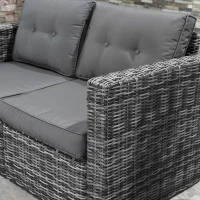 Outsunny 2 Piece Patio Wicker Corner Sofa Set, Outdoor PE Rattan Furniture, with Curved Armrests and Padded Cushions for Balcony, Garden, or Lawn, Gray(m-9)