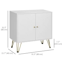 HOMCOM Freestanding Storage Cabinet with Doors, Cupboard Organization with Golden Hairpin Legs and Adjustable Shelves, White(m-3)