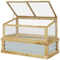 Outsunny Raised Garden Flower Bed Kit with Lean-to Greenhouse, Wooden Cold Frame Planter, 41" x 22.5" x 28.25", Natural(m-1)