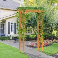 Outsunny 85" Wooden Garden Arbor for Wedding and Ceremony, Outdoor Garden Arch Trellis for Climbing Vines, Fir Wood, Orange(m-2)
