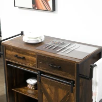 HOMCOM Rolling Kitchen Island Cart with Adjustable Shelf, Rustic Brown(m-8)