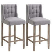 HOMCOM Modern Bar Stools, Tufted Upholstered Barstools, Pub Chairs with Back, Rubber Wood Legs for Kitchen, Dinning Room, Set of 2, Grey(m-1)