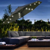 Outsunny 9ft Solar Patio Umbrella Outdoor Sunshade 24 LED Lights Tilt Canopy, Charcoal Grey(m-1)