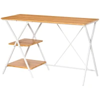 HOMCOM Computer Desk with Storage Shelves, Writing Desk for Home Office, Study Workstation, Natural(m-11)