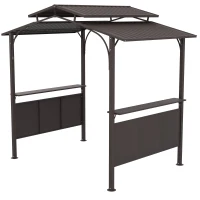 Outsunny 8'x5' BBQ Grill Gazebo, Outdoor Double Tiered Interlaced Polycarbonate Roof with Steel Frame, 2 Side Shelves, Brown(m-1)