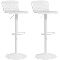 HOMCOM Polypropylene Bar Stools Set of 2, Swivel Barstools with Adjustable Height, Footrest and Backrest, White(m-2)