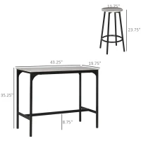 HOMCOM 5-Piece Counter Height Bar Table Set, Rustic 43.25" Dining Table with 4 Bar Stools, Kitchen Table with Wooden Top for Pub, Dining Room, Gray(m-3)