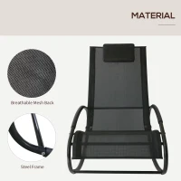 Outsunny Patio Texteline Rocking Lounge Chair Orbital Zero Gravity Rocker Outdoor Recliner Seat w/ Padded Pillow Black(m-6)