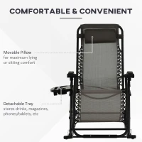 Outsunny Outdoor Rocking Chairs, Foldable Reclining Zero Gravity Lounge Rocker with Pillow, Cup & Phone Holder, Combo Design with Folding Legs, Gray(m-5)