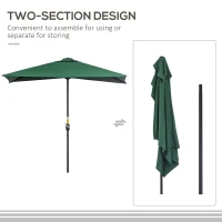 Outsunny 8ft Half Umbrella Outdoor Balcony Parasol Patio Garden Outdoor Window Sun Shade w/ 5 Ribs, Green(m-5)