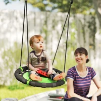 Qaba 24 inch Saucer Tree Swing Set for Kids with Adjustable Hanging Ropes for Outdoor, Backyard, Green(m-7)