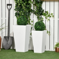 Outsunny Set of 2 Tall Planters with Drainage Holes, 22" / 18" Outdoor Flower Pots for Patio, Yard, Garden, White