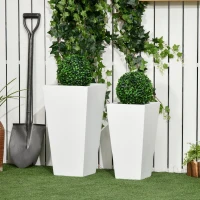 Outsunny Set of 2 Tall Planters with Drainage Holes, 22" / 18" Outdoor Flower Pots for Patio, Yard, Garden, White(m-1)