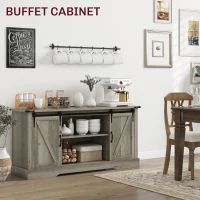 HOMCOM Sideboard with Charging Station, Farmhouse Coffee Bar Cabinet with Sliding Barn Door, TV Stand for TVs Up to 65", Gray(m-6)