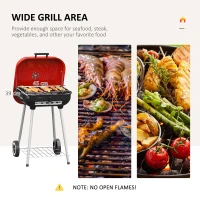 Outsunny Charcoal BBQ Grill, Portable Kettle Barbecue Smoker with Lid, Wheels, Storage Rack, Red(m-7)
