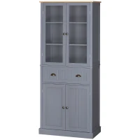 HOMCOM 72" Freestanding Kitchen Pantry Cabinet, Tall Storage Cabinet with Glass Doors, Drawer and Adjustable Shelves for Dining Room, Grey(m-11)