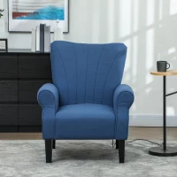 HOMCOM Fabric Armchair, Modern Accent Chair with Wood Legs for Living Room, Bedroom, Home Office, Dark Blue(m-6)