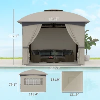Outsunny 11' x 11' Outdoor Gazebo, Double Roof Patio Gazebo with Curtains, Church Windows, Galvanized Steel Frame, Light Gray(m-3)
