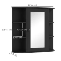 HOMCOM Mirrored Bathroom Wall Cabinet Wall Mounted Medicine Cabinet with Door & Shelves, Black(m-3)