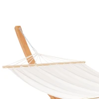 Outsunny Outdoor Hammock with Stand, Extra Large Heavy Duty Wooden Frame, No Tree Needed, 12.8' Indoor Outside Boho Style Nap Bed, Natural Cotton, White(m-9)