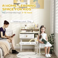 Qaba Kids Desk and Chair Set with Storage Shelves, Drawer for 3-10 Years, White(m-7)