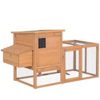 PawHut 75" Wooden Chicken Coop with Nesting Box, Outdoor Hen House with Removable Tray, Ramp, Run, Poultry Cage for Garden Backyard, Natural Wood(m-1)