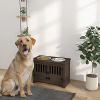 PawHut Dog Food Storage Cabinet with Bowls & Dog Feeding Station, Espresso(m-2)
