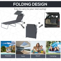 Outsunny Outdoor Lounge Chair, Adjustable Folding Chaise Lounge,  Tanning Chair with Sun Shade for Beach, Camping, Hiking, Backyard, Grey(m-7)